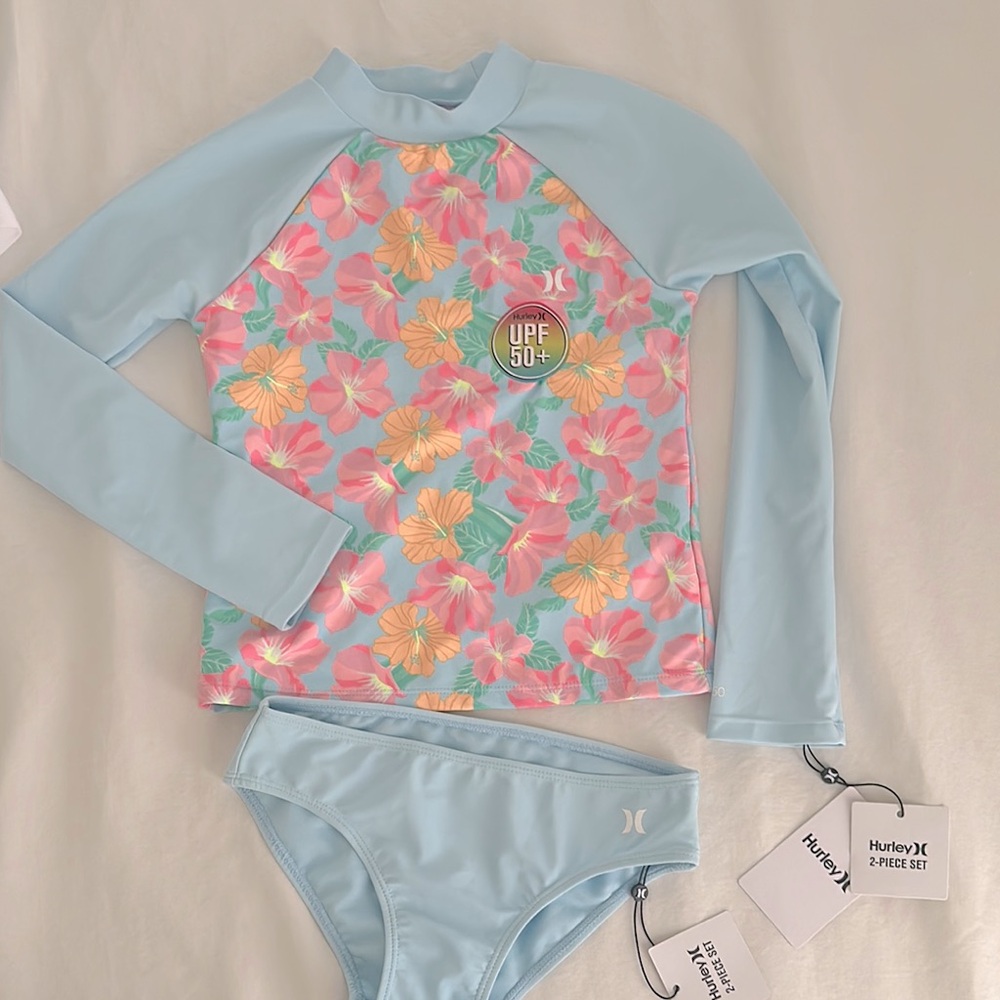 Hurley Kids Swim Set - Blue and Pink Floral